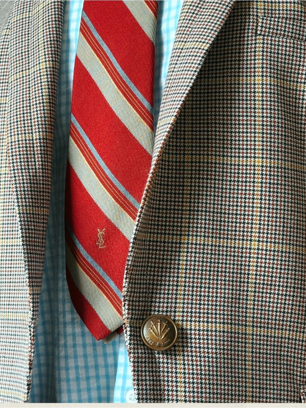 Vintage Yves Saint Laurent Repp-Stripe Embroidered YSL Monogram Regimental Tie - Picture 3 of 6